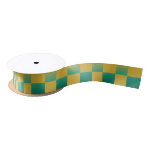 Elegant chequered pattern in green and gold  satin ribbon