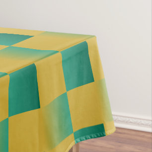 Elegant chequered pattern in green and gold tablecloth