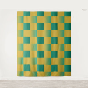 Elegant chequered pattern in green and gold tapestry