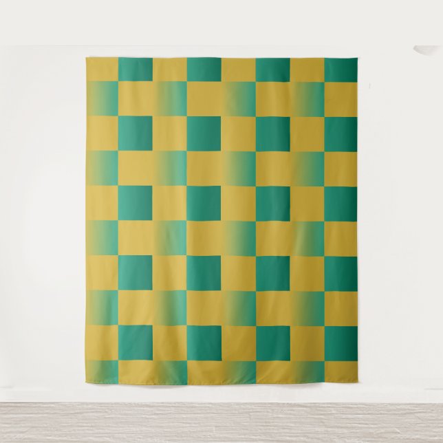 Elegant chequered pattern in green and gold  tapestry (Front)