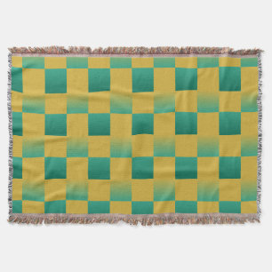 Elegant chequered pattern in green and gold throw blanket