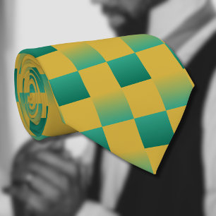 Elegant chequered pattern in green and gold  tie