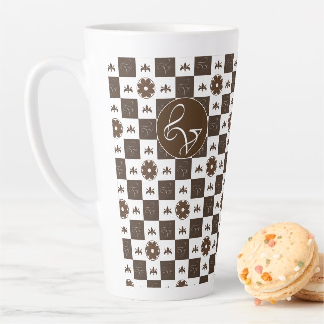 Elegant Chequered Pattern Latte Mug (In Situ)