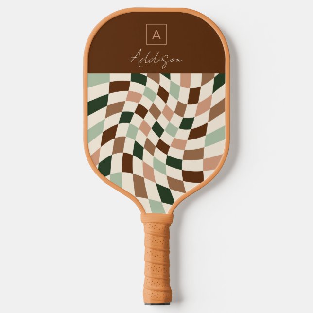 Elegant Chequered Personalised Monogram Pickleball Paddle (Front)