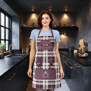 Elegant Chequered Plaid in Burgundy Cooking tools Apron