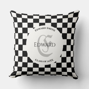 Elegant Chequered White and Black  Cushion