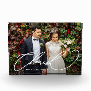 Elegant Cherish Script with Names Photo Block