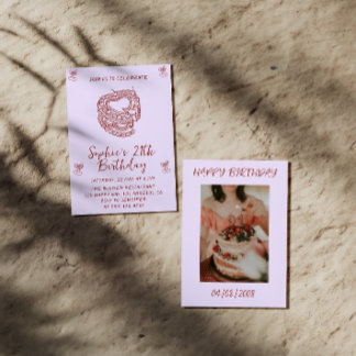 Elegant Cherry Birthday Invitation with Heart Cake