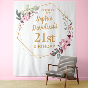 Elegant Cherry Blossom 21st Birthday Backdrop Tapestry