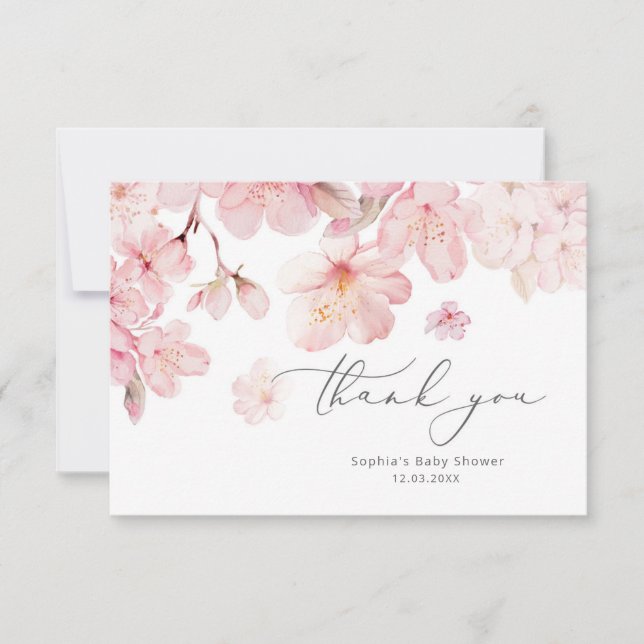 Elegant Cherry blossom baby shower thank you card (Front)