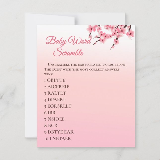 Elegant Cherry Blossom Baby Word Scramble Game (Front)