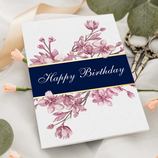 Elegant Cherry Blossom Birthday Real Foil Greeting Card (Creator Uploaded)
