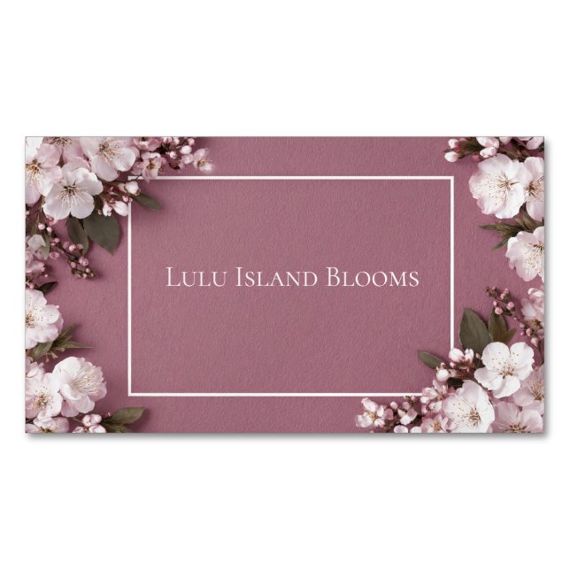 Elegant Cherry Blossom Dusty Rose Magnetic Business Card (Front)