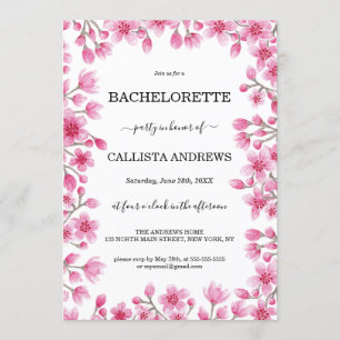 Elegant Cherry Blossom Floral Border Bachelorette Invitation