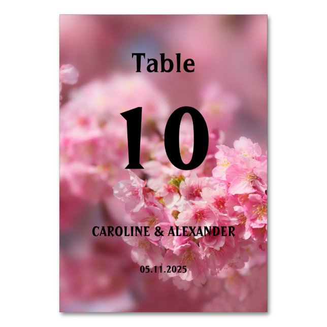 Elegant Cherry Blossom Floral Photography Wedding Table Number (Front)