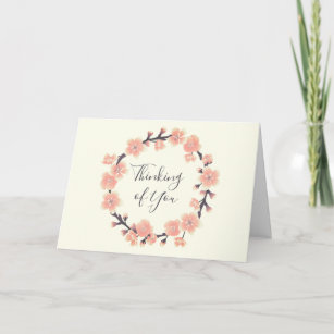 Elegant Cherry Blossom Floral Wreath Sympathy Card
