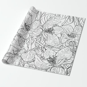 Elegant Cherry Blossom Flowers Black White Design Wrapping Paper
