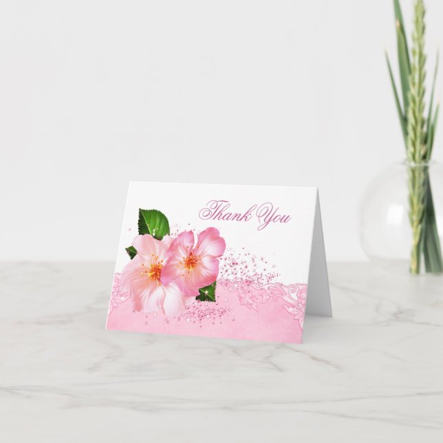 Elegant Cherry Blossom Funeral Thank You Cards (Front)