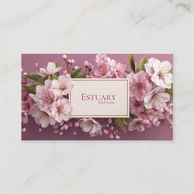 Elegant Cherry Blossom Garland Mauve Business Card (Front)