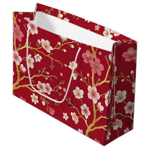 Elegant Cherry Blossom Gold Branch Large Gift Bag
