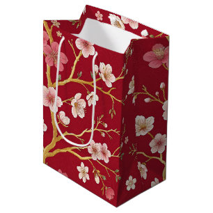 Elegant Cherry Blossom Gold Branch Medium Gift Bag