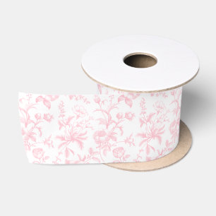 Elegant Cherry Blossom Grandmillenial Toile Floral Satin Ribbon