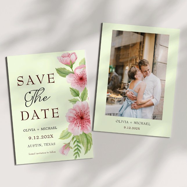 Elegant Cherry Blossom Pastel Floral Save the Date (Elegant Cherry Blossom Pastel Floral Photo Save the Date)
