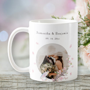 Elegant Cherry Blossom Photo Wedding Coffee Mug