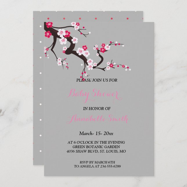Elegant Cherry Blossom Pink floral Baby Shower Invitation (Front/Back)