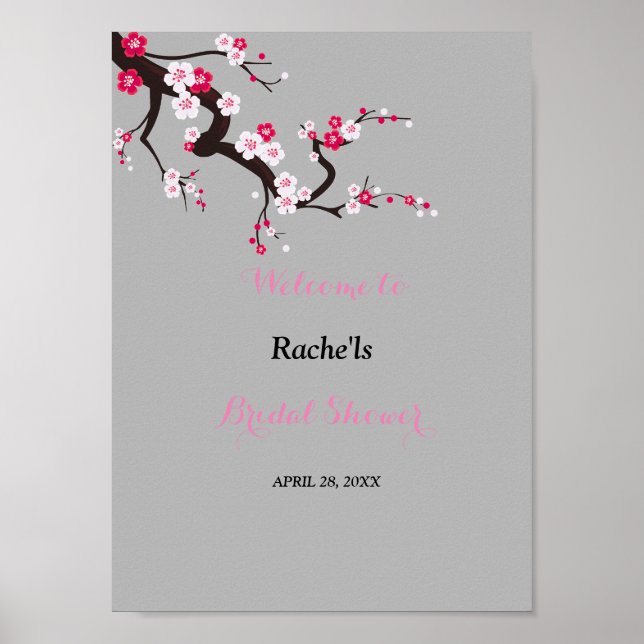 Elegant Cherry Blossom Pink  floral Bridal Shower Poster (Front)