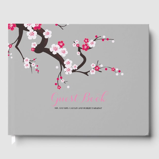 Elegant Cherry Blossom Pink  floral  Wedding guest Book (Front)