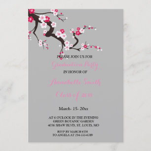 Elegant Cherry Blossom Pink White Graduation Party Invitation