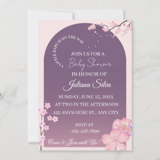 Elegant Cherry Blossom Purple Arch Baby Shower Invitation