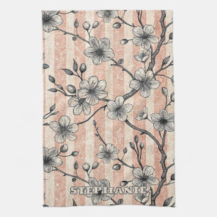 Elegant Cherry Blossom Sakura - Pink & White Tea Towel