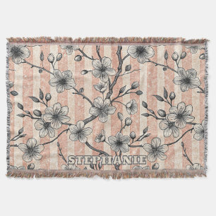 Elegant Cherry Blossom Sakura - Pink & White Throw Blanket