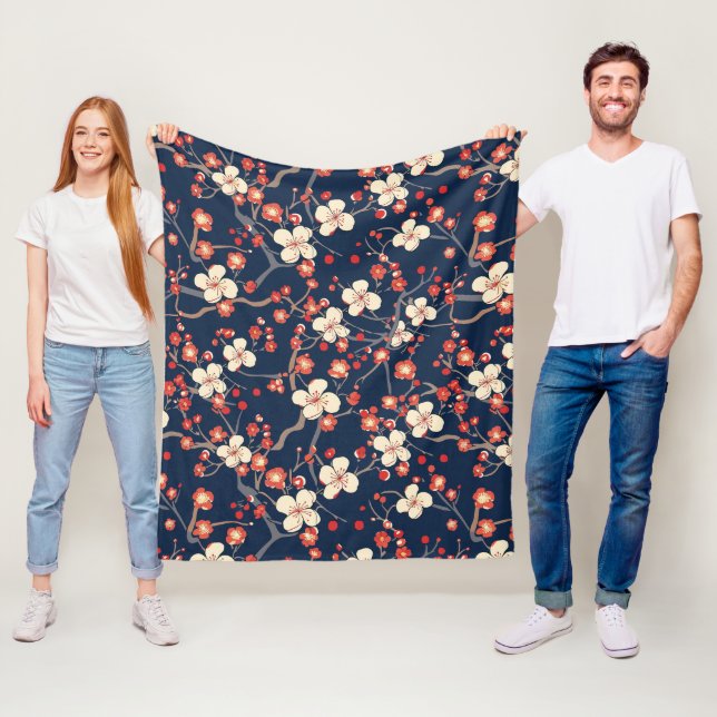 Elegant Cherry Blossom Seamless Pattern (10) Fleece Blanket (In Situ)