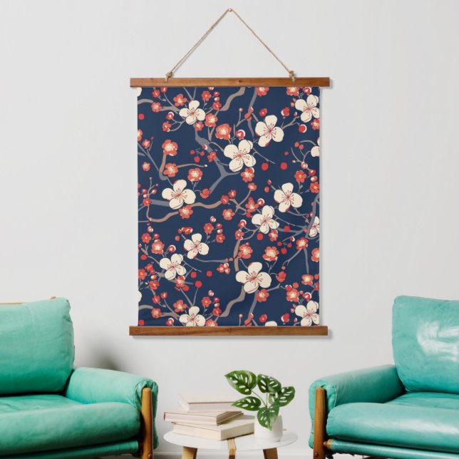 Elegant Cherry Blossom Seamless Pattern (10) Hanging Tapestry (Living Room)