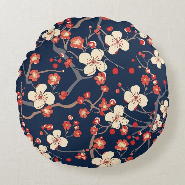 Elegant Cherry Blossom Seamless Pattern (10) Round Cushion (Front)
