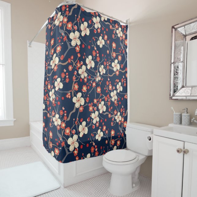 Elegant Cherry Blossom Seamless Pattern (10) Shower Curtain (In Situ)