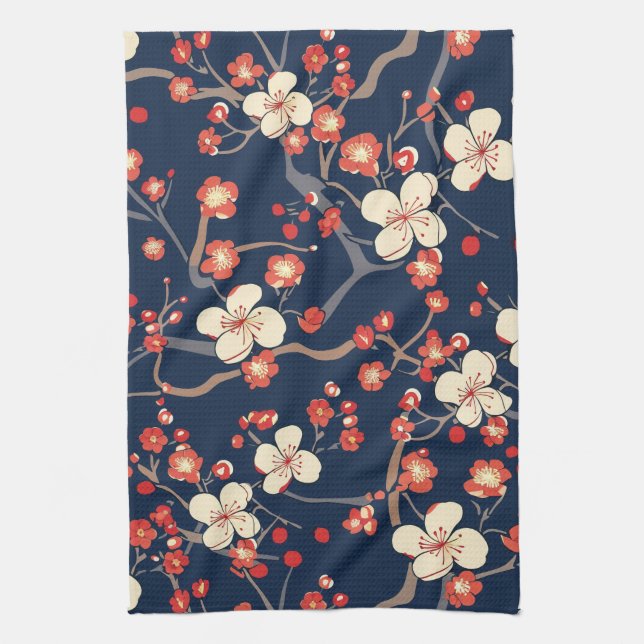 Elegant Cherry Blossom Seamless Pattern (10) Tea Towel (Vertical)