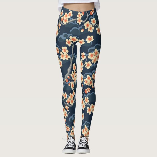 Elegant Cherry Blossom Seamless Pattern (11) Leggings (Front)