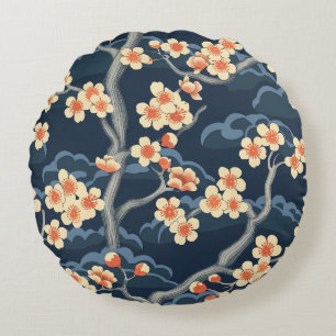 Elegant Cherry Blossom Seamless Pattern (11) Round Cushion