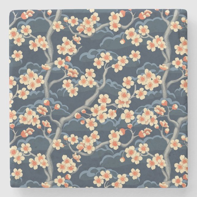 Elegant Cherry Blossom Seamless Pattern (11) Stone Coaster (Front)