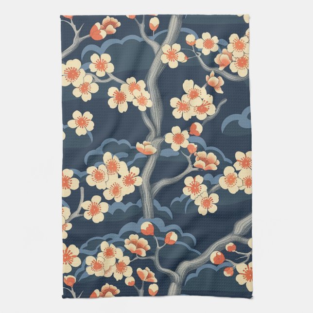 Elegant Cherry Blossom Seamless Pattern (11) Tea Towel (Vertical)