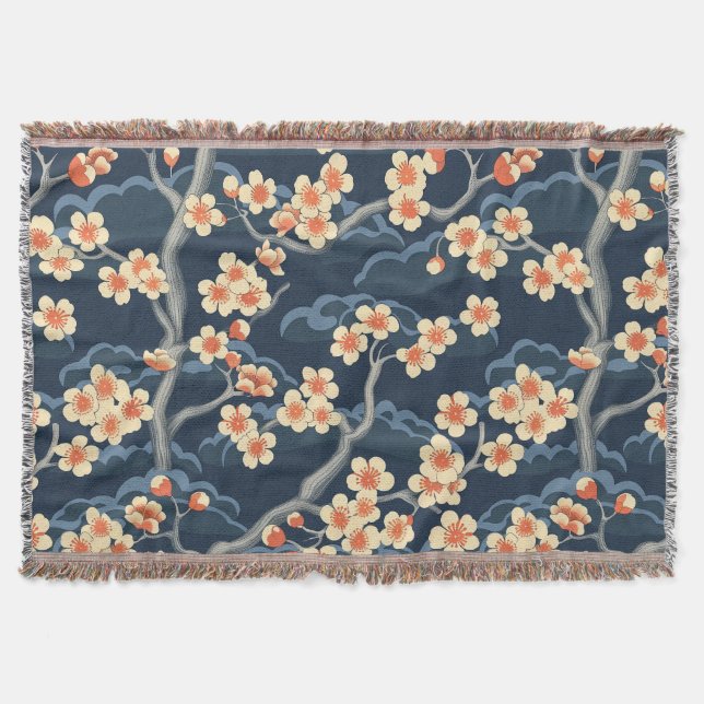 Elegant Cherry Blossom Seamless Pattern (11) Throw Blanket (Front)