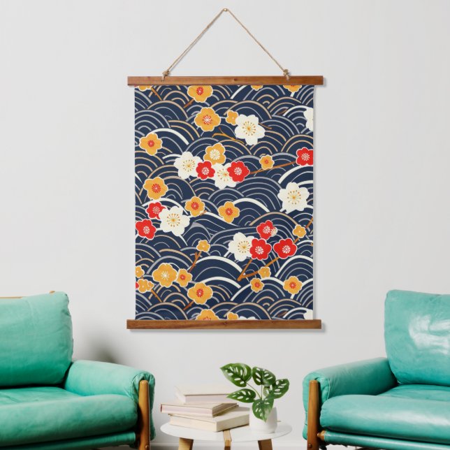 Elegant Cherry Blossom Seamless Pattern (12) Hanging Tapestry (Living Room)