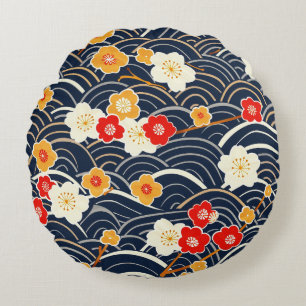 Elegant Cherry Blossom Seamless Pattern (12) Round Cushion