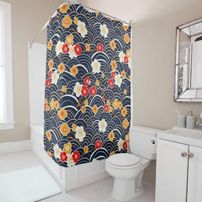 Elegant Cherry Blossom Seamless Pattern (12) Shower Curtain (In Situ)