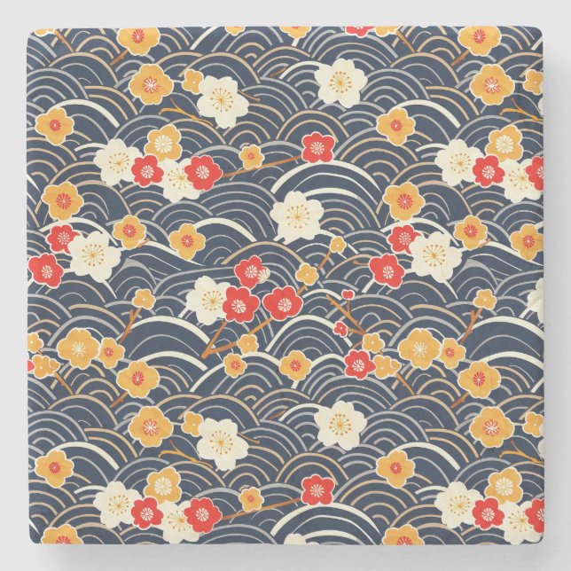 Elegant Cherry Blossom Seamless Pattern (12) Stone Coaster (Front)