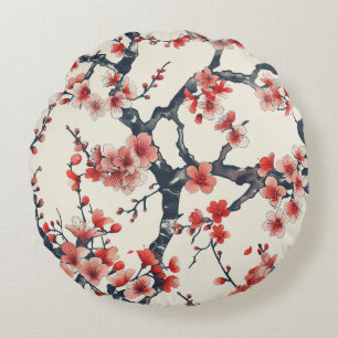 Elegant Cherry Blossom Seamless Pattern (13) Round Cushion